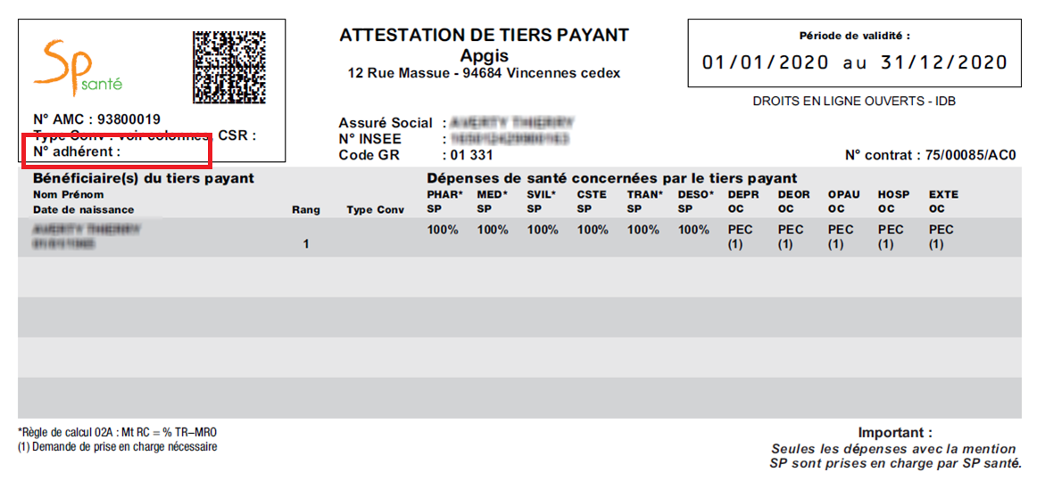 Carte de tiers payant